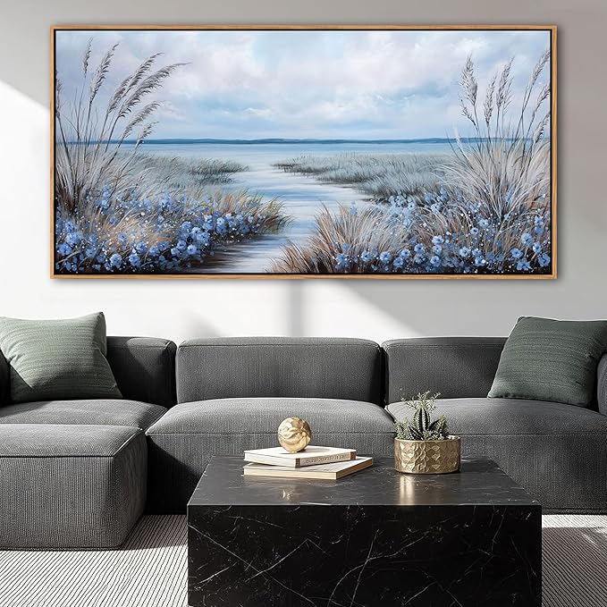 KLAKLA Beach Wall Art for Living Room 58x29 Inches Blue Ocean Wall Paintings Sea Wave Canvas Picture Artwork Modern Poster Bedroom Office Home Decor