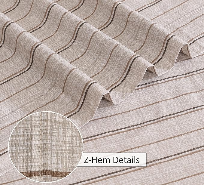 RUVANTI 100% Cotton King Size Sheets Set, 4 Pieces, Soft & Breathable Percale Weave Bedding, Deep Pocket 16", Hotel Standard, Crisp Cool Feel, Durable, Perfect Striped Bed Sheet, Brown Stripes