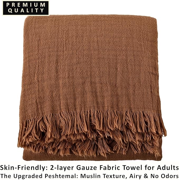 PÜSKÜL - Premium 2-Piece Oversized Muslin Bath Towel for Adult 35x70 Extra Large Bath Sheets | Natural 100% Turkish Cotton Soft Absorbent Quick-Dry Light Spa & Beach Towels (Pack of 2, Rust Brown)