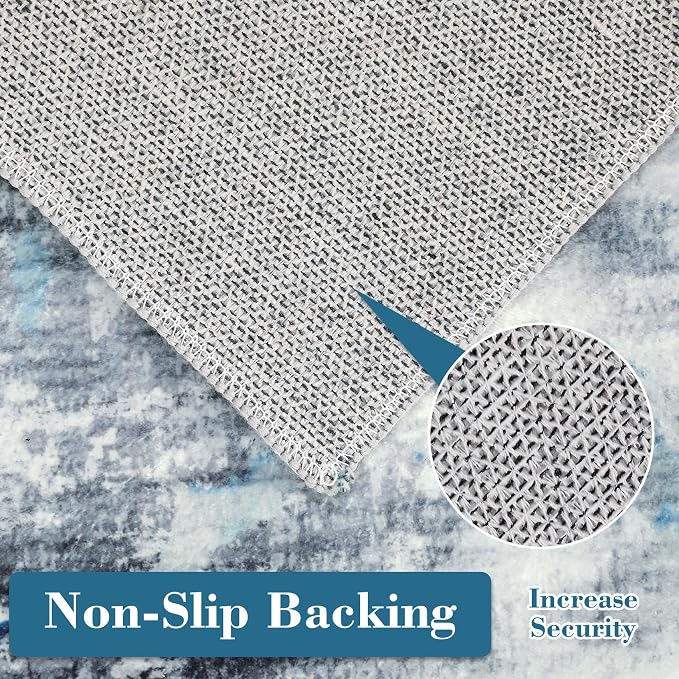 Area Rug 6x9 Washable Modern Abstract Rug for Living Room Water Ink Abstract Small Accent Carpets Low Pile Soft Bedroom Floor Covers Non Shedding Office Carpet Mat for Porch Kitchen， Blue