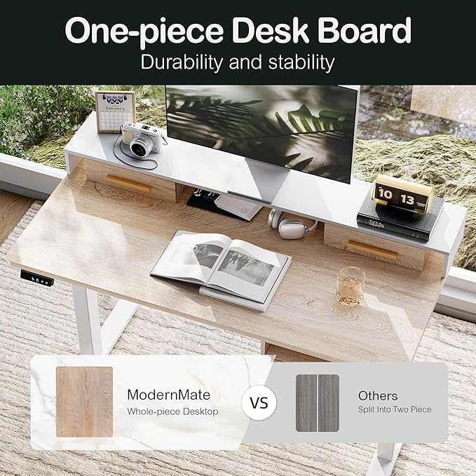 47.2'' Standing Desk with File Cabinet, Height Adjustable Electric Sit Stand Desk, Lateral File Cabinet, Computer Workstation for Home Office, Light Walnut