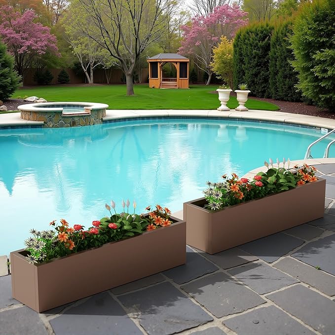 Casaphoriar Metal Planter Box 36"x9"x9", Rectangular Planter and Drainage Holes, Perfect for Outdoor Patio and Balcony Decor, Brown
