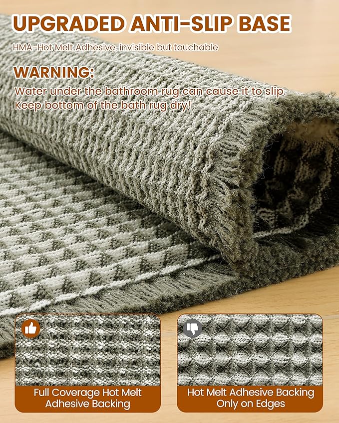 Smiry Waffle Bath Mat 24x16, Extra Soft Absorbent Bathroom Rugs, Non Slip Machine Washable Quick Dry Bath Rugs for Bathroom Floor, Tub, Shower, Home Decor Accessories, Green & Cream