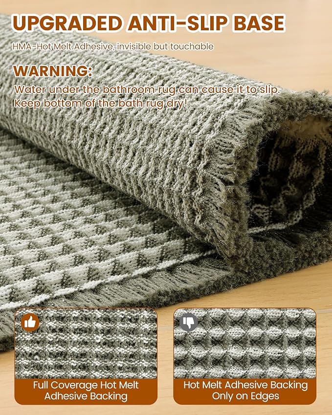 Smiry Waffle Bath Mat 60x24, Extra Soft Absorbent Bathroom Rugs, Non Slip Machine Washable Quick Dry Bath Rugs for Bathroom Floor, Tub, Shower, Home Decor Accessories, Green & Cream