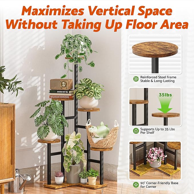 6 Tier Plant Stand Indoor Outdoor Metal Flower Pot Holder Shelf Tiered Planter Display Rack for Living Room Bedroom Balcony