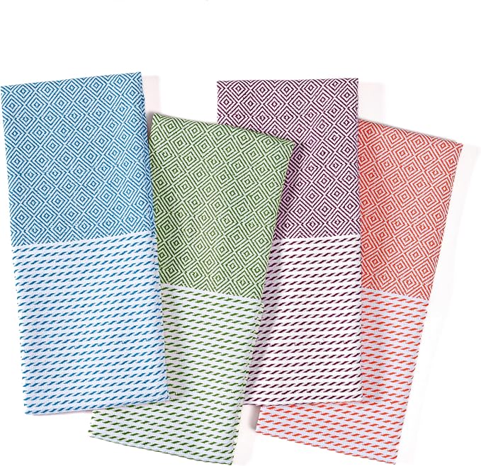 TWINY threads Kitchen Dish Towel Diamond Weave Mixed Color Pack, Premium 100% Cotton Kitchen Linen Set, Absorbent Quick Drying Dish Rags, Washable Reusable Multi Purpose, Set of 4, 18 x 26 Inch