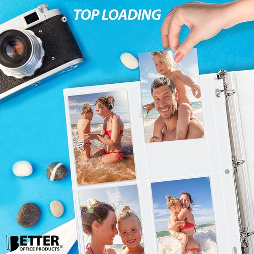 Better Office Products Photo Album Refill Sheets - Heavyweight 3.5 x 5 Inch | 25 Pack of 4-Pocket Sheets for 200 Photos