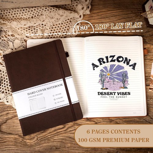 CAGIE Leather Journal Notebook - 320 Pages Thick Hardcover for Writing | A5 Size, Dark Brown