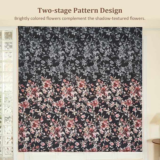 Dobuyly King Size Comforter Set, 7 Pieces Black and Pink Floral Comforter Set, Bed in a Bag King with Botanical Flowers Pattern, All Season Farmhouse Bedding Set with Sheets, Pillowcases & Shams