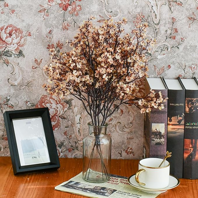 Mandy's Light Brown Artificial Baby’s Breath European Flowers 6 Bundles Silk Gypsophila with Bendable Stems for Fall Thanksgiving & Christmas Centerpiece Wedding Decor and Table Arrangements