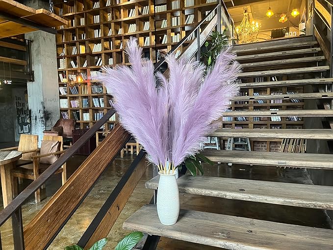 Premium Faux Pampas Grass Decor Tall & Fluffy, No Assembly Needed Long Pampas, Luxury Large Floral, Elegant Feather Flowers for Wedding Decor (Artificial - Lilac Purple, 8pcs 43.3"(110cm))