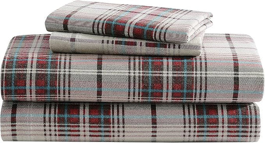 Eddie Bauer - Flannel Sheets Twin Size, Anti-Pilling & Wrinkle Resistant Cotton, Touchably Soft for All-Season Comfort - Bed Sheets with Matching Pillowcases & Fitted Sheet (Montlake Plaid Red)
