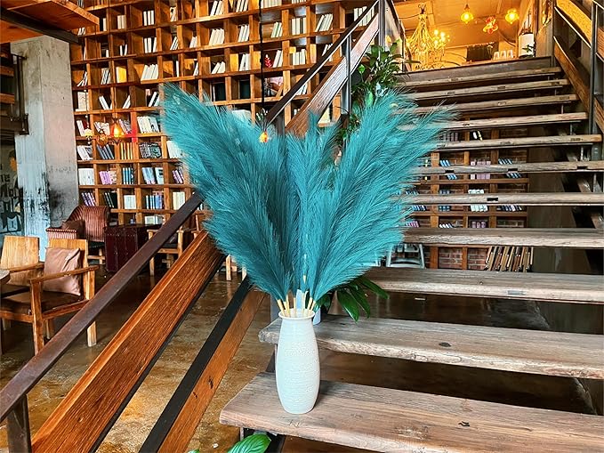 Pampas Grass Decor Tall,Long Pampas, Large Pompas Floral, Elegant Feather Flowers for Wedding Decorations, Living Room Decor (Artificial - Dark Green, 8pcs 43.3"(110cm))