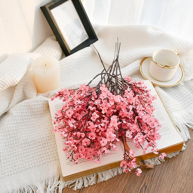 Mandy's Pink Artificial Baby’s Breath European Flowers 6 Bundles Silk Gypsophila with Bendable Stems for Fall Thanksgiving & Christmas Centerpiece Wedding Decor and Table Arrangements