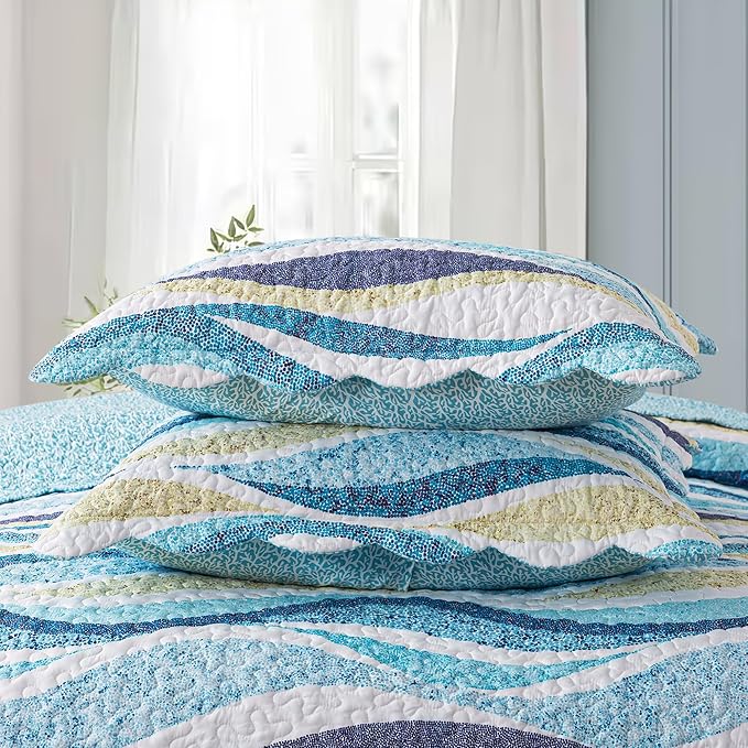 HoneiLife California King Quilt 120x120 - Beach Quilt 3 Pieces, Coastal Quilt Sets, Oversized King Bedspreads, Nautical Bedspreads Ocean Coverlets, Lightweight Bed Cover, Summer Quilts