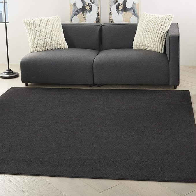 Nourison Home Nourison Essentials Black 5' x Square Area Rug - Easy Clean, Non Shedding, Bed Room, Living Room, Dining Room, Kitchen (5' x Square)