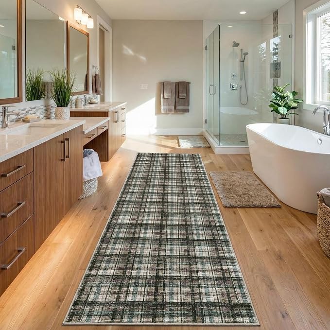 Modern Runner Rug 2x8 Non-Slip Washable Kitchen Runners, Low Pile Non-Shedding Floor Carpet, Stain Resistant Long Accent Rug for Kids Room, Bedroom Laundry Bathroom Foyer