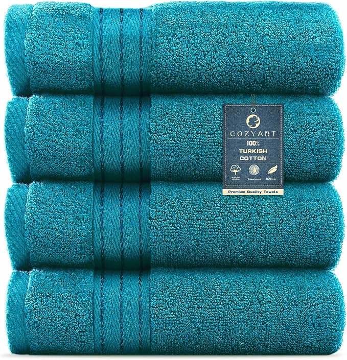 COZYART Crystal Teal/Peacock Blue Hand Towels for Bathroom 4 Pcs, 13x30 Cotton Guest Hands Towel Set Super Soft Highly Absorbent Durable 650 GSM for Daily Use