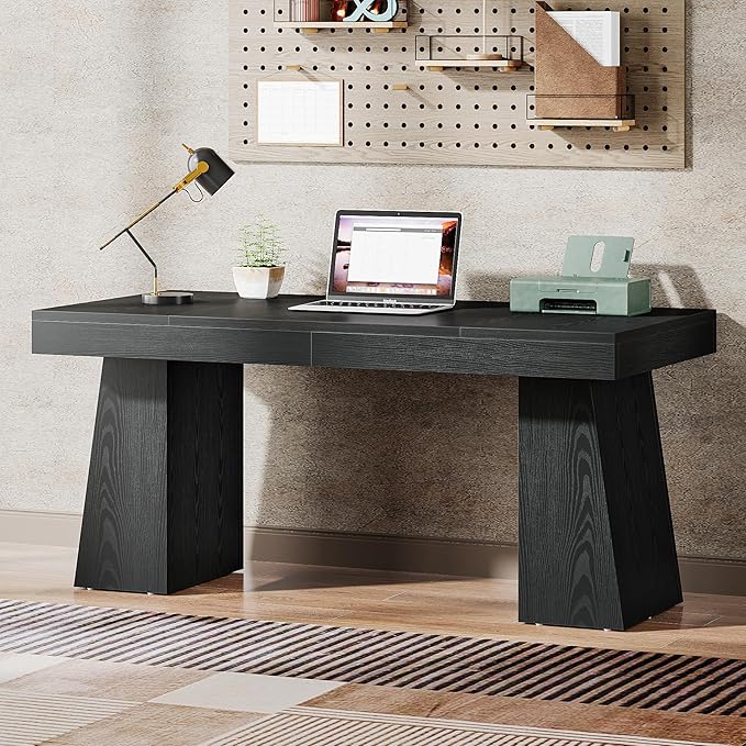 Tribesigns 55 Inches Executive Desk, Mid-Century Modern Home Office Desk, Wood Computer Desk Business Workstation Desk Small Conference Table, Black