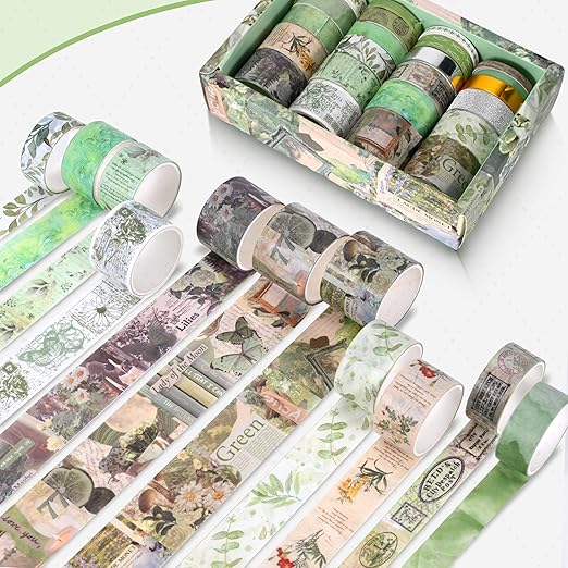 FTTELK 24 Rolls Vintage Washi Tape Set,Glitter Floral Decorative Adhesive Tape for Scrapbooking Supplies,Junk Journal,DIY Crafts,Planners and Gift Wrapping(Secret Garden Series)