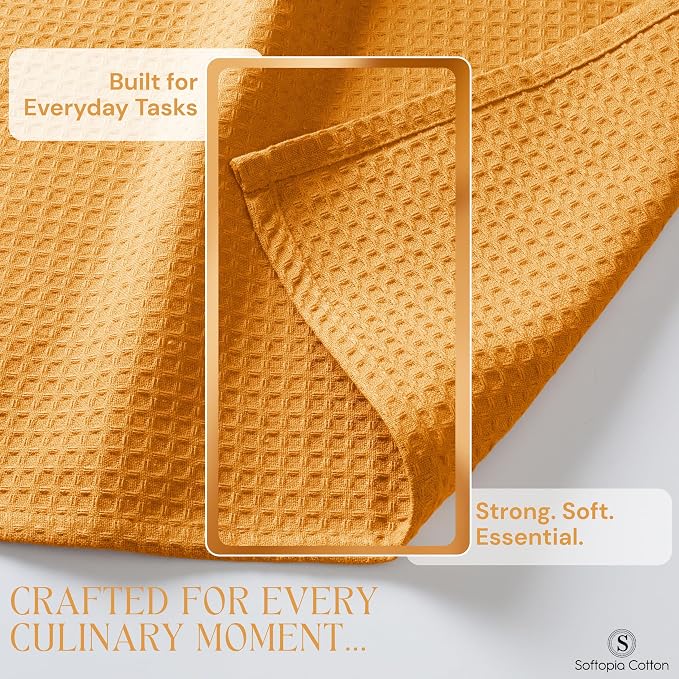 Yellow Waffle Kitchen Dish Towels, 100% Cotton, Quick Dry, Super Absorbent, Soft, 16x26 Inches – Ideal for Dish Drying, Bar, Tea, Cleaning, and Everyday Use, 12 Pack, Mustard Yellow