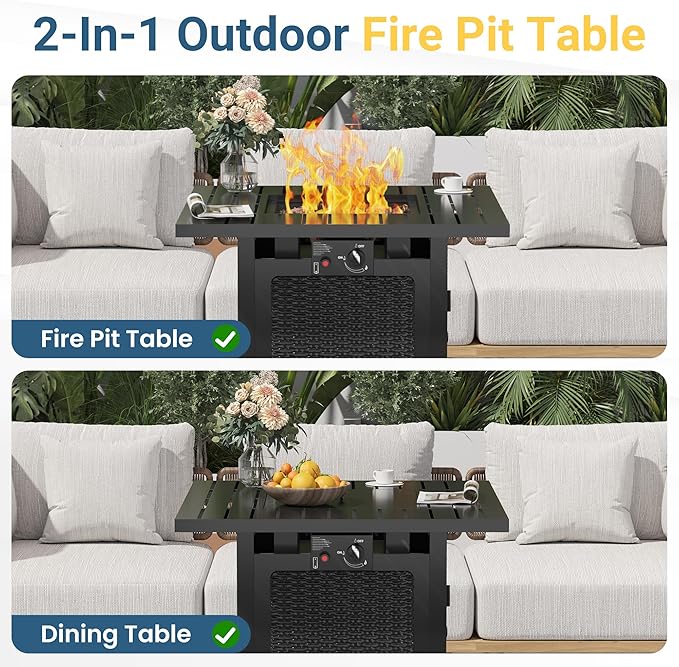 Wisteria Lane 30" Propane Fire Pit Table, 50,000 BTU Gas Fire Pit for Outside, Outdoor Fire Pit with CSA Certification, Rattan-Like Wicker Look for Patio Deck Garden Backyard Balcony