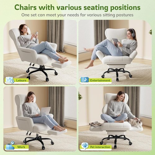 DurayLoly Ergonomic Big and Tall Office Chair - Adjustable Arms, Footrest & Comfortable Fabric - White