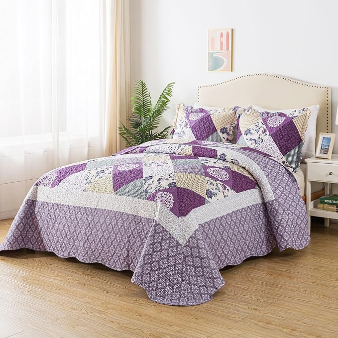 HoneiLife Oversized King Bedspreads 120x120-3 Pcs California King Quilt, Extra Large Quilt Sets Oversized King Quilts,Rustic Bedding Sets King Size,Lightweight Coverlet Microfiber Bed Quilts