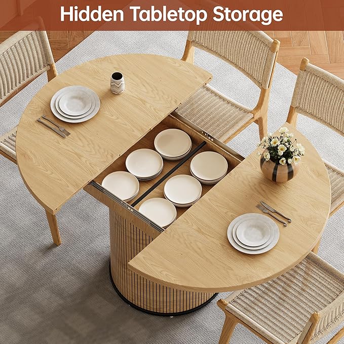 Extendable Round Dining Table for 4-8, 43in-59in Modern Wood Dining Room Table with Removable Leaves, Extendable Dinner Tables w/Heavy Duty Base for Kitchen|Living Room|Small Space, Natural