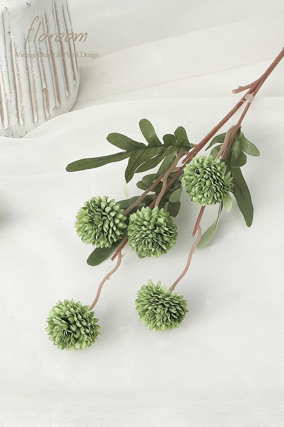Floroom 5pcs Olive Green Faux Silk Mums Artificial Flowers, Bulk Fake Small Mini Chrysanthemums with Stems for DIY Wedding Centerpieces Floral Arrangements Vase Fillers Home Decorations