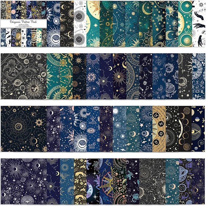 Origami Paper Kit 50 Sheets 70GSM 6 Inch Square Double Sided Color 50 Vivid Japanese Washi Chiyo Colors for Hand Crafts Origami Paper Arts Creativity.Constellation