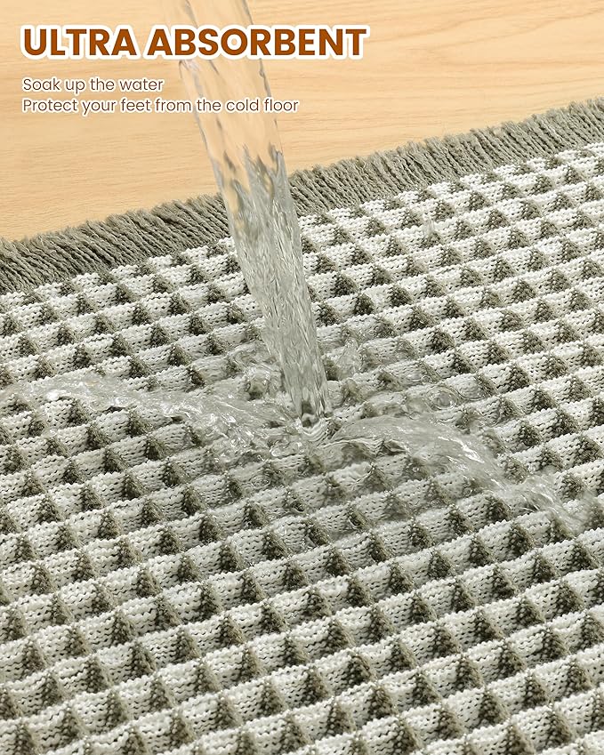 Smiry Waffle Bath Mat 72x24, Extra Soft Absorbent Bathroom Rugs, Non Slip Machine Washable Quick Dry Bath Rugs for Bathroom Floor, Tub, Shower, Home Decor Accessories, Green & Cream