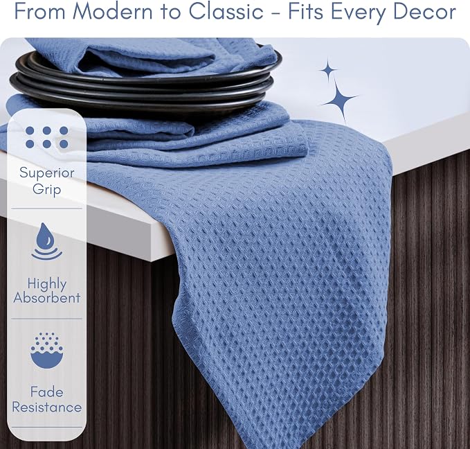TWINY threads Blue Waffle Kitchen Towel 6 Pack, 16x26 Inch, Premium 100% Cotton Kitchen Linen Set, Absorbent Dish Cloths for Cleaning, Drying Dishes, Machine Washable, Durable, Quick Dry, Sky Blue