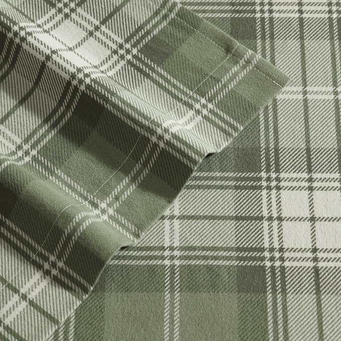 Eddie Bauer - Twin Bed Sheets, Cotton Flannel Bedding Set with Matching Pillowcase, Brushed for Extra Softness, Deep Pocket, Oeko-Tex Certified (Heartland Plaid Green)