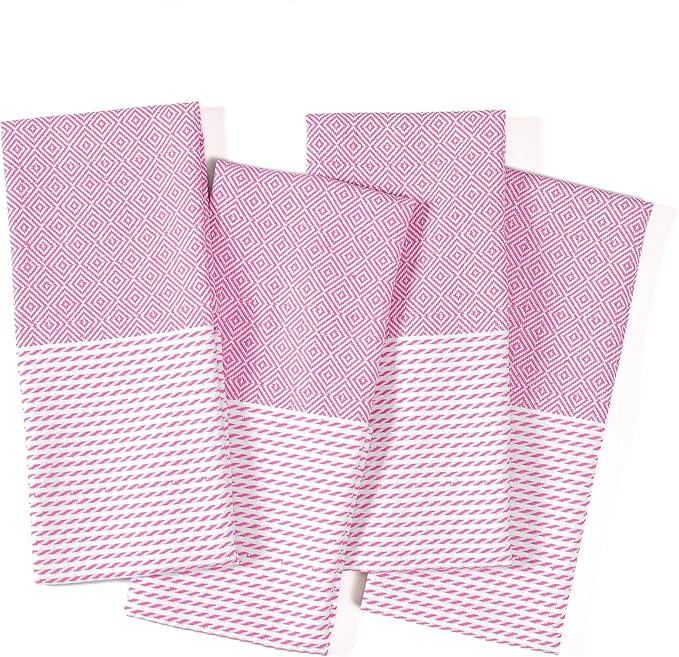 TWINY threads Kitchen Towel Diamond Weave, 4 Pack, Premium Large 100% Cotton Kitchen Linen Set, Absorbent Quick Drying Dish Rags for Drying Dishes, Multi Purpose Washable Towel, 18"x26", Rose Pink