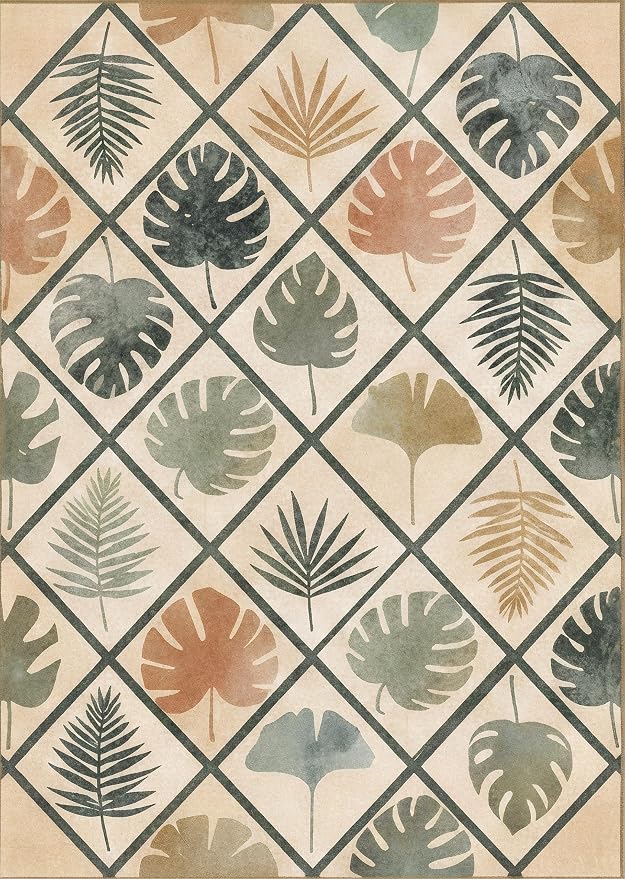 5x7 Area Rug for Living Room，Sage Green Modern Abstract Diamond Leaf Rug Non-Slip Washable Bedroom Dining Room