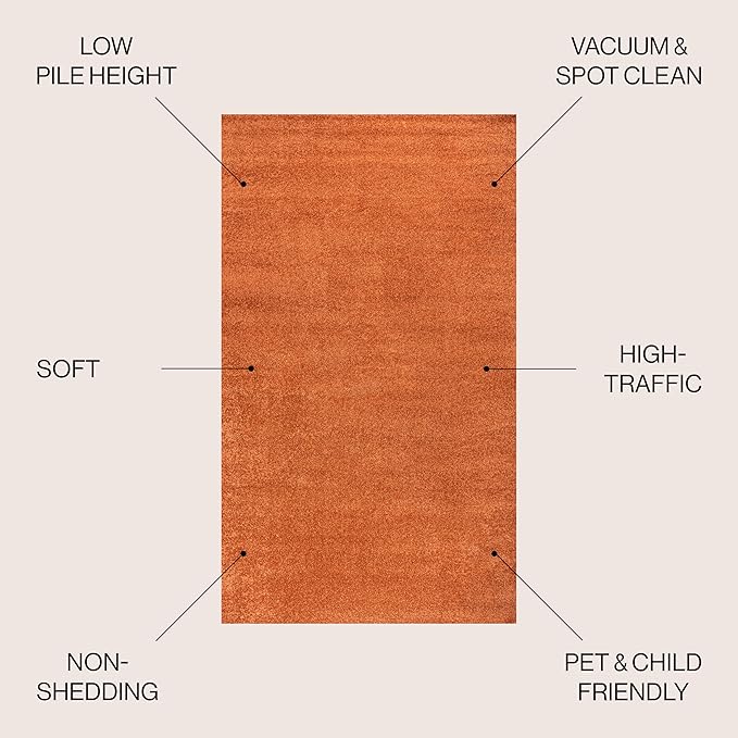 JONATHAN Y Haze Solid Low-Pile Orange 7x7 Square Indoor Area Rug, Coastal,Bohemian,Minimalist,Classic, Easy-Cleaning for Living Room,Bedroom,Kitchen,Pet Friendly,Non-Shedding (SEU100M-7SQ)