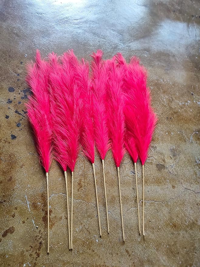 Premium Faux Pampas Grass Decor Tall & Fluffy, No Assembly Needed Long Pampas, Luxury Large Floral, Elegant Feather Flowers for Wedding Decorations (Faux Red, 8pcs 43.3"(110cm))