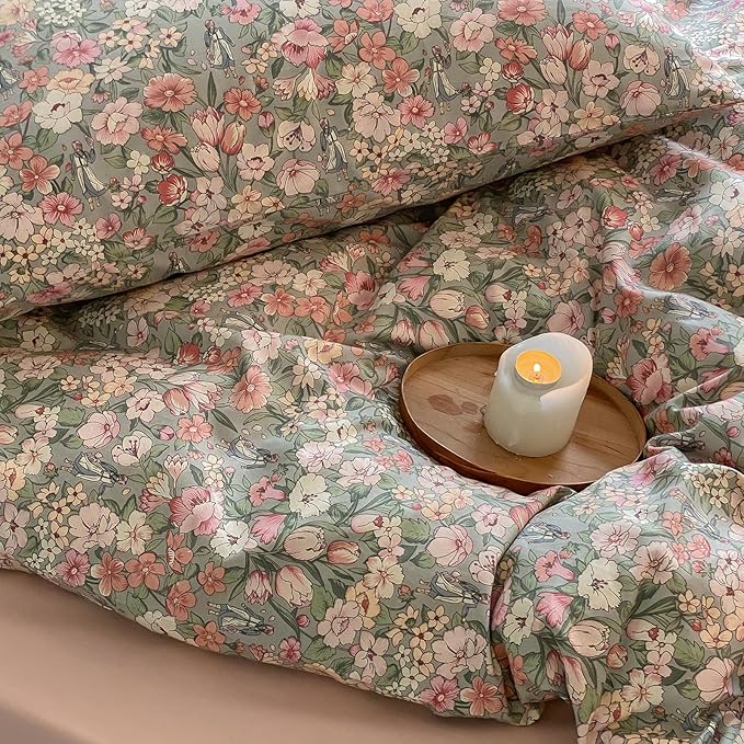 HighBuy Queen Size Comforter Set Vintage Floral Multi Color Soft Floral Bedding for All Seasons Women Girl Ultra Soft Queen Bedding Set with Flower Comforter and 2 Pillowcases