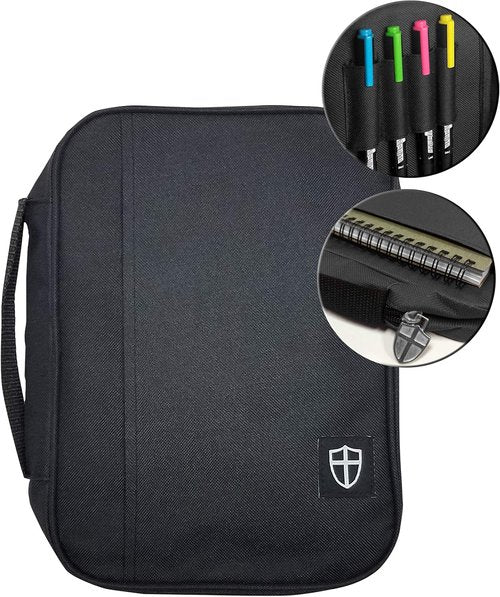 Armor of God Bible Cover - Durable Oxford Cloth with Handle & Cross Emblem | Large & XL, Black & Lavender