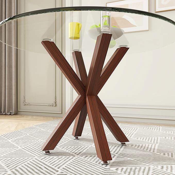 Metal Table Legs 28 Inch, Artistic Heavy Duty Dining Table Base with Suction Cups & Pre-Drilled Holes, Fits Glass Marble Wood Tops, DIY Desk Coffee Table Legs, 1000LBS Capacity, Walnut Colour