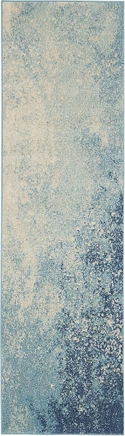 Nourison Home Passion Navy/Light Blue 2'2'' x 10' Area-Rug, Modern, Abstract, Easy-Cleaning, Non Shedding, Bed Room, Living Room, Dining Room, Kitchen, (10' Runner)