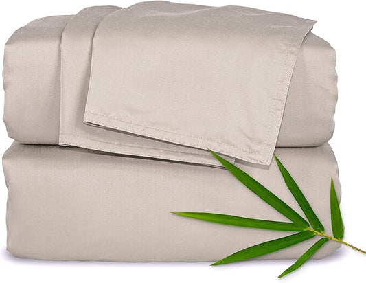 Pure Bamboo King Sheets, Genuine 100% Organic Viscose Derived from Bamboo Bed Sheet Set, Luxuriously Soft & Cooling, Double Stitching, 2 Year Quality Promise (King, Sand)