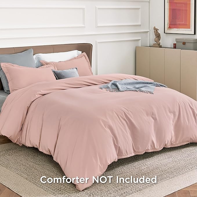 Bedsure Duvet Cover King Size - Soft Double Brushed Bedding Set for Kids & Adults, Zipper Closure, 3 Pieces, Includes 1 Duvet Cover (104"x90") & 2 Pillow Shams, NO Comforter, Pale Blush