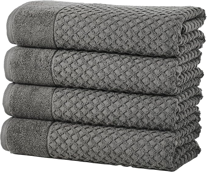 Great Bay Home Bath Towels - 100% Cotton 4 Pack 54x27 Bath Towel Set - Absorbent, Durable, Quick-Dry Towels for Bathroom (Dark Grey)