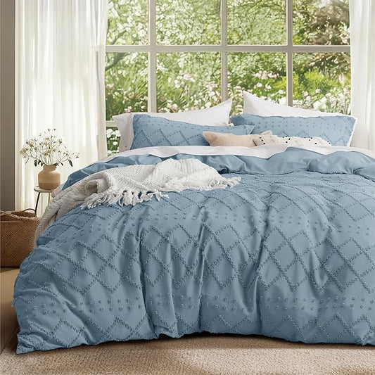 Bedsure Boho Cal King Duvet Cover - Mineral Blue Breathable & Soft Boho Bedding, Machine Washable Comforter Cover for All Seasons, Includes 1 Duvet Cover 104"x98" with 2 Pillow Shams & Zipper Closure