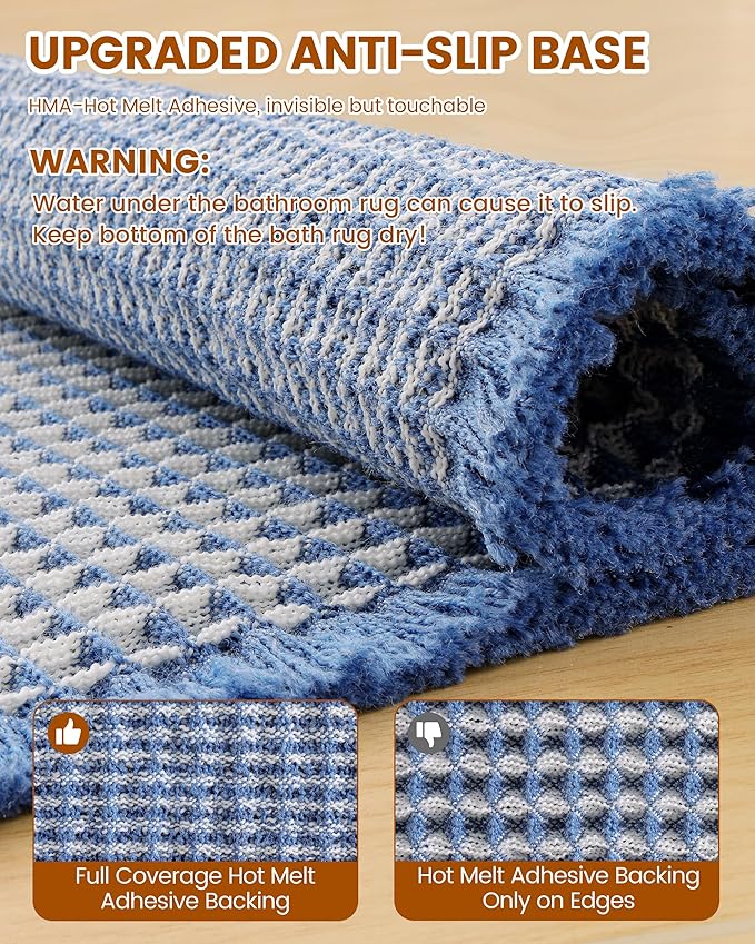 Smiry Waffle Bath Mat 47x24, Extra Soft Absorbent Bathroom Rugs, Non Slip Machine Washable Quick Dry Bath Rugs for Bathroom Floor, Tub, Shower, Home Decor Accessories, Blue & Cream