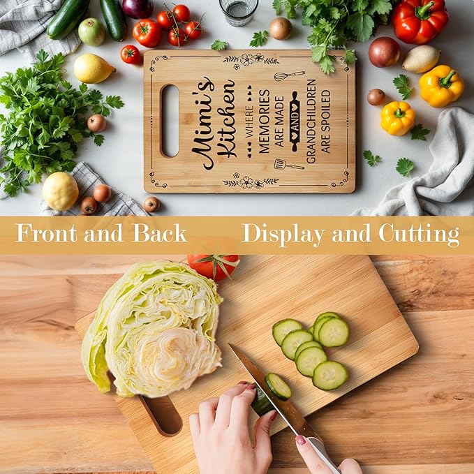 Gifts for Mimi, Mimi Gifts Cutting Board Chopping Board, Mimi Gifts for Grandma, Mimi Gifts from Grandkids, Grandma Kitchen Gifts, Mimi Grandma Decorative Bamboo Cutting Board for Kitchen