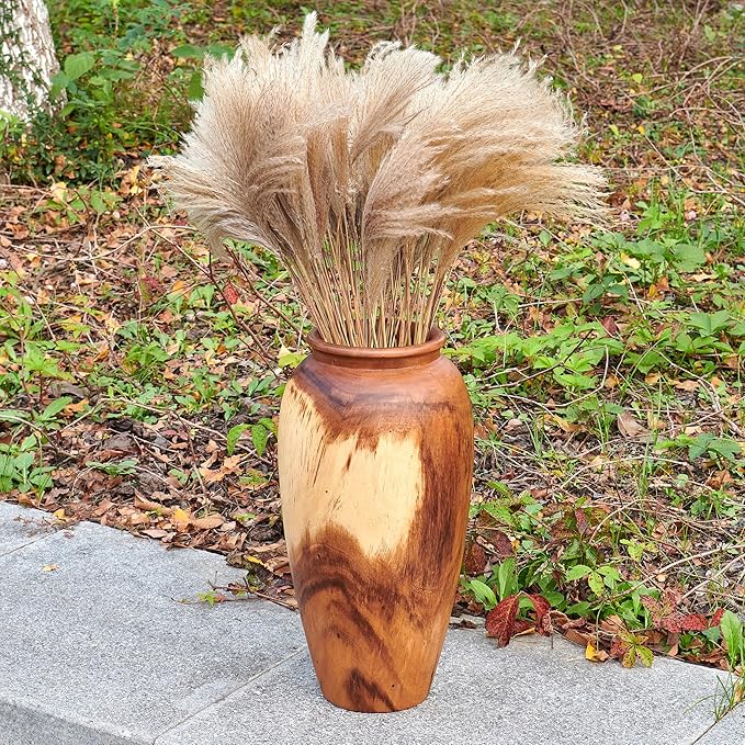 Greenage Natural Acacia Wood Vase Handmade 7.1" 7.1" x 19.7" Handcrafted Solid Wooden Table Flower Holder Rustic Decorative Tall Floor Vase for Living Room Balcony Home Decor