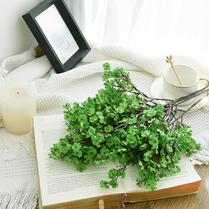 Mandy's Green Artificial Baby’s Breath European Flowers 6 Bundles Silk Gypsophila with Bendable Stems for Fall Thanksgiving & Christmas Centerpiece Wedding Decor and Table Arrangements